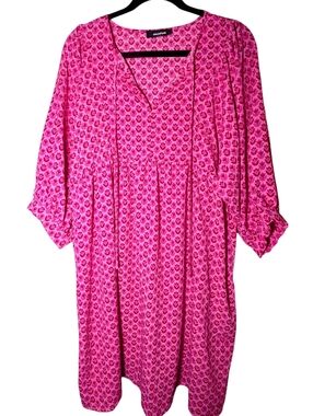 Miduo Pink Floral Tulip Print Boho Tunic Dress NWOT Large